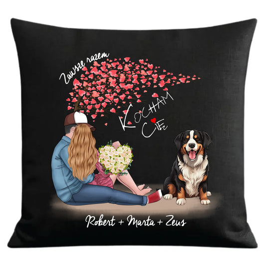 Personalizowana para + Berneńczyk | Poduszka dekoracyjna z imionami dla par W04A - StoryCups.pl