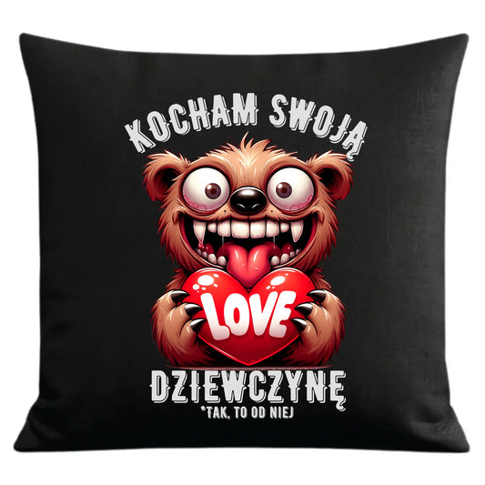 Czarna poduszka dekoracyjna dla par z personalizowanym nadrukiem