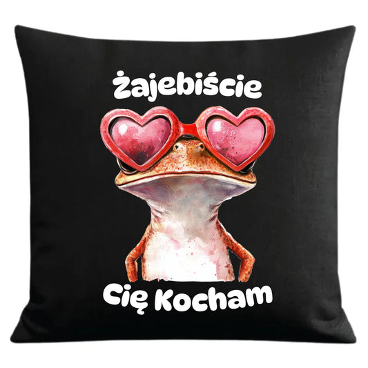 Czarna poduszka dekoracyjna dla par z personalizowanym nadrukiem