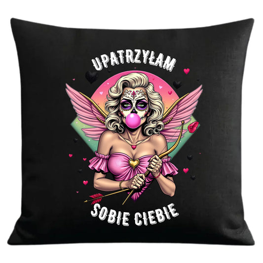 Czarna poduszka dekoracyjna dla par z personalizowanym nadrukiem