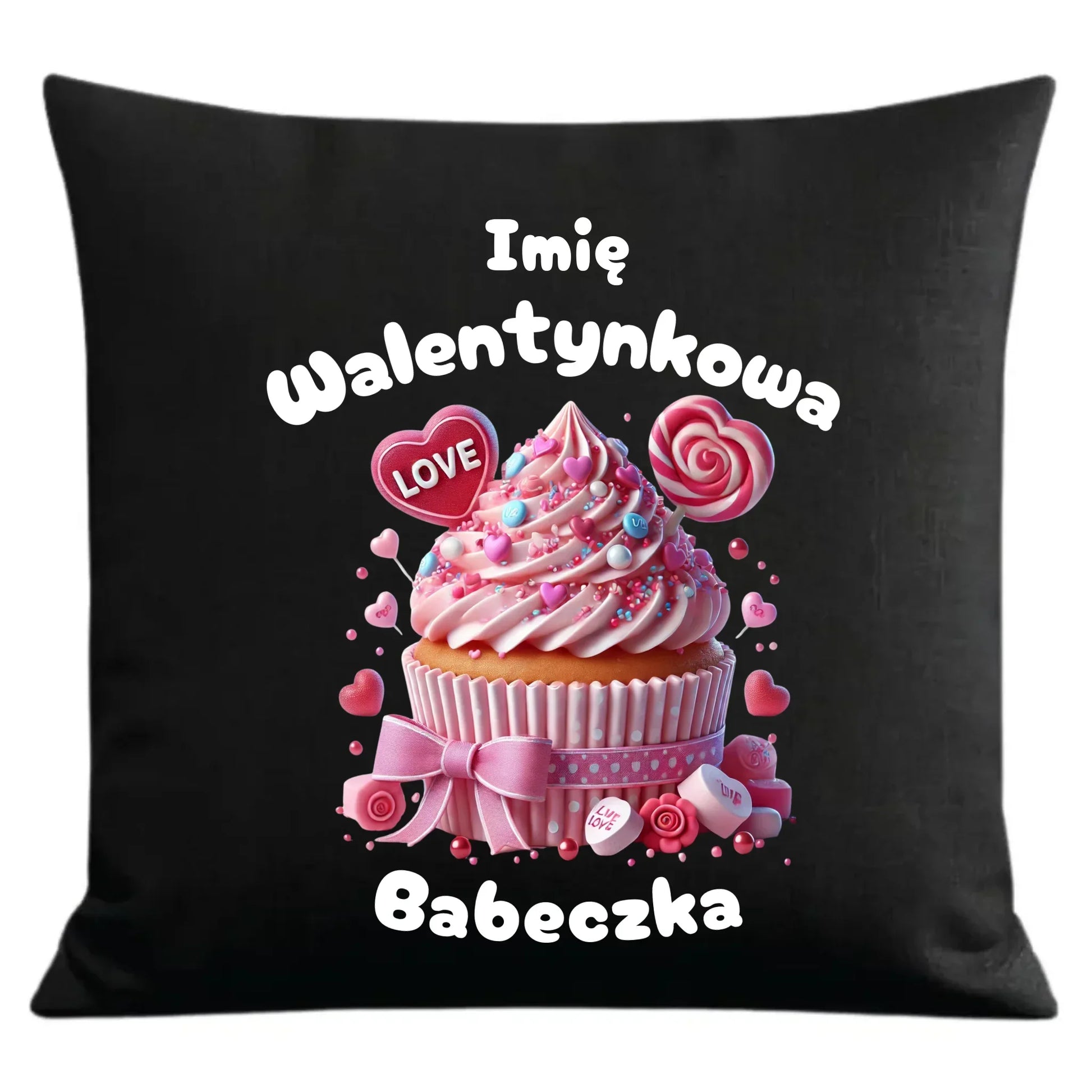 Walentynkowa babeczka imię | Poduszka dekoracyjna na Walentynki W21 - StoryCups.pl