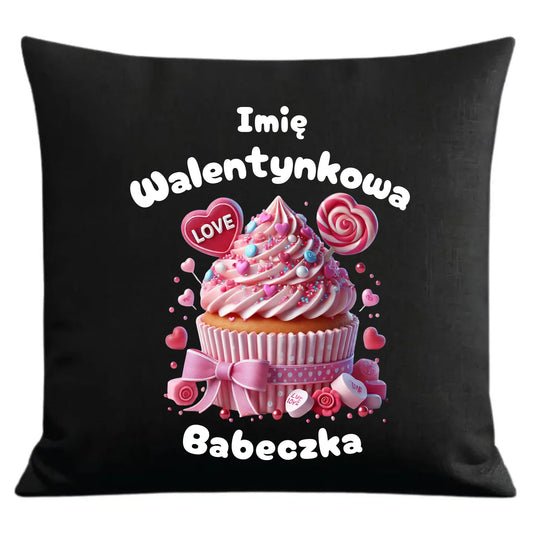 Czarna poduszka dekoracyjna dla par z personalizowanym nadrukiem