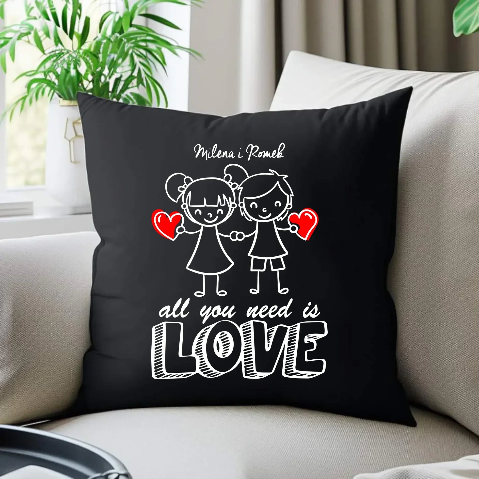 All You need is love | Personalizowana poduszka dekoracyjna dla par W13 - StoryCups.pl