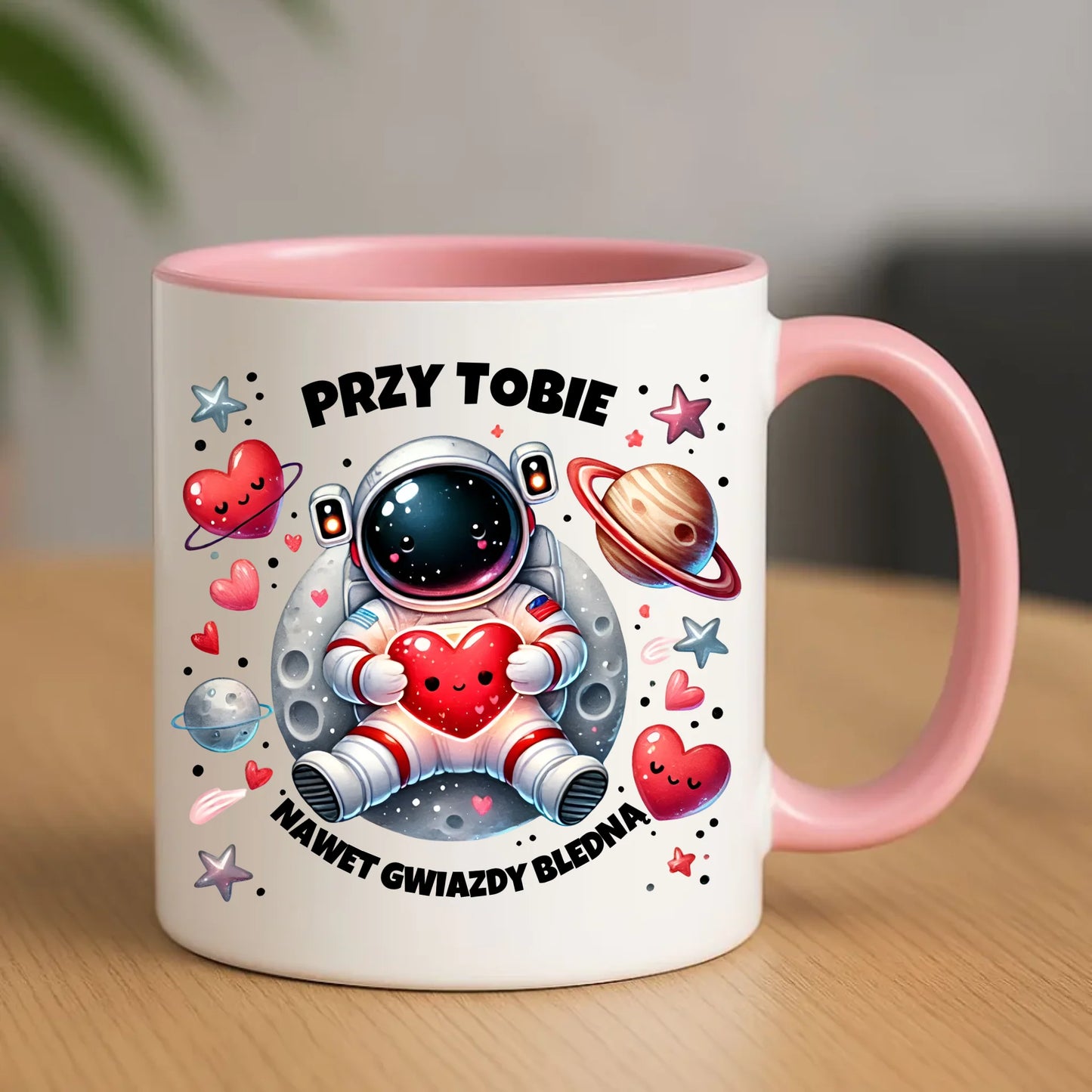 Kubek dla par z personalizacją różowy 330ml – romantyczny prezent na Walentynki