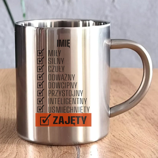 Metalowy kubek z nadrukiem z klasycznym uszkiem 300 ml - prezent na Dzień Chłopaka