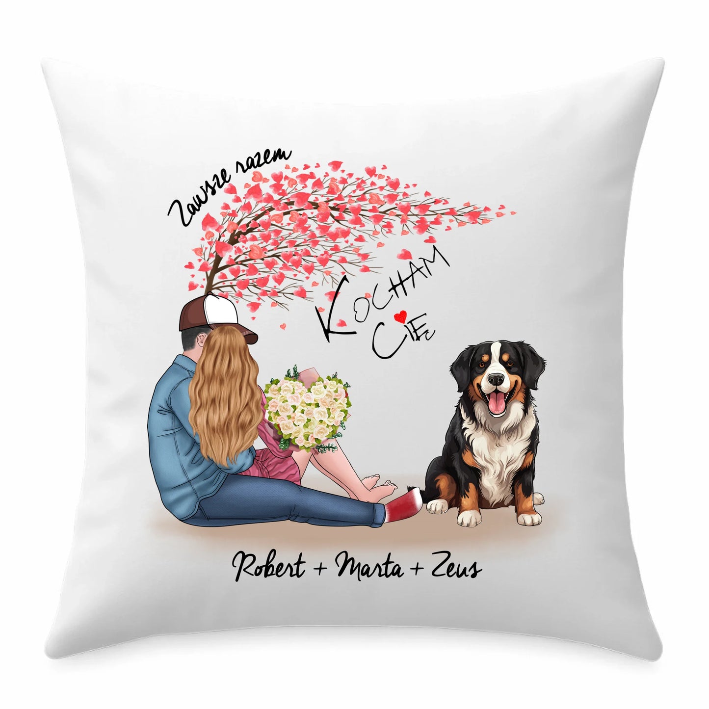 Poduszka - prezent dla par + berneńczyk - Zawsze razem - personalizowana W04a - StoryCups.pl