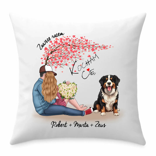 Personalizowana para + Berneńczyk | Poduszka z imionami dla par W04A - StoryCups.pl