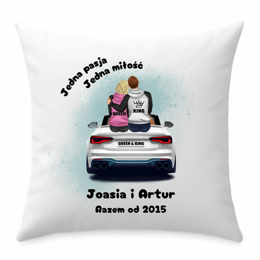 Jedna pasja, jedna miłość imiona | Personalizowana poduszka dla par W06 - StoryCups.pl