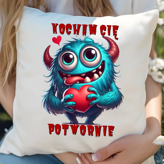 Poduszka z miłosnym nadrukiem dla zakochanych 40x40 cm prezent na Walentynki i Święta dla niej i dla niego