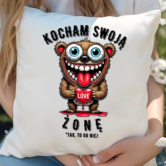 Poduszka z miłosnym nadrukiem dla zakochanych 40x40 cm prezent na Walentynki i Święta dla niej i dla niego