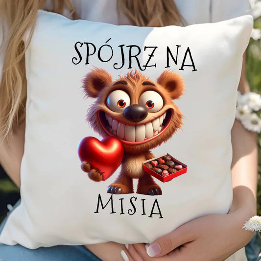 Poduszka z miłosnym nadrukiem dla zakochanych 40x40 cm prezent na Walentynki i Święta dla niej i dla niego