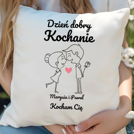 Dzień dobry Kochanie | Personalizowana poduszka dla par W15 - StoryCups.pl