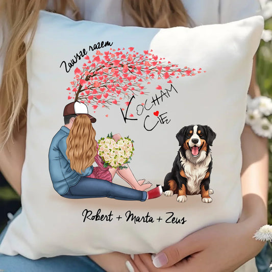 Personalizowana para + Berneńczyk | Poduszka z imionami dla par W04A - StoryCups.pl