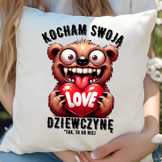 Poduszka z miłosnym nadrukiem dla zakochanych 40x40 cm prezent na Walentynki i Święta dla niej i dla niego
