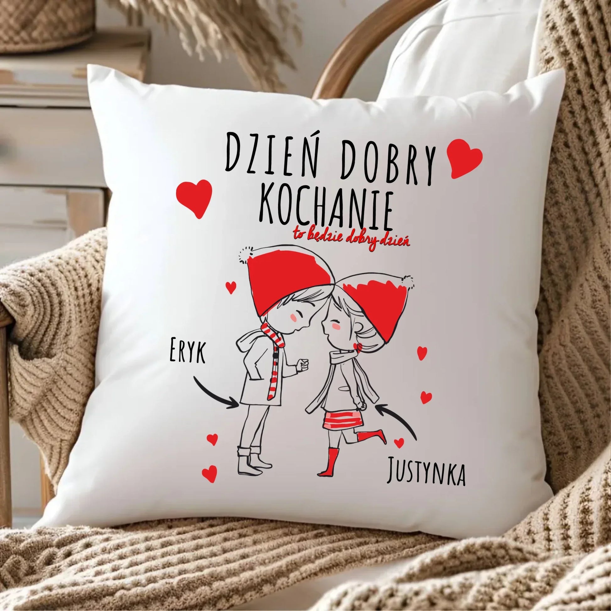Dzień dobry Kochanie | Personalizowana poduszka dla par W10 - StoryCups.pl