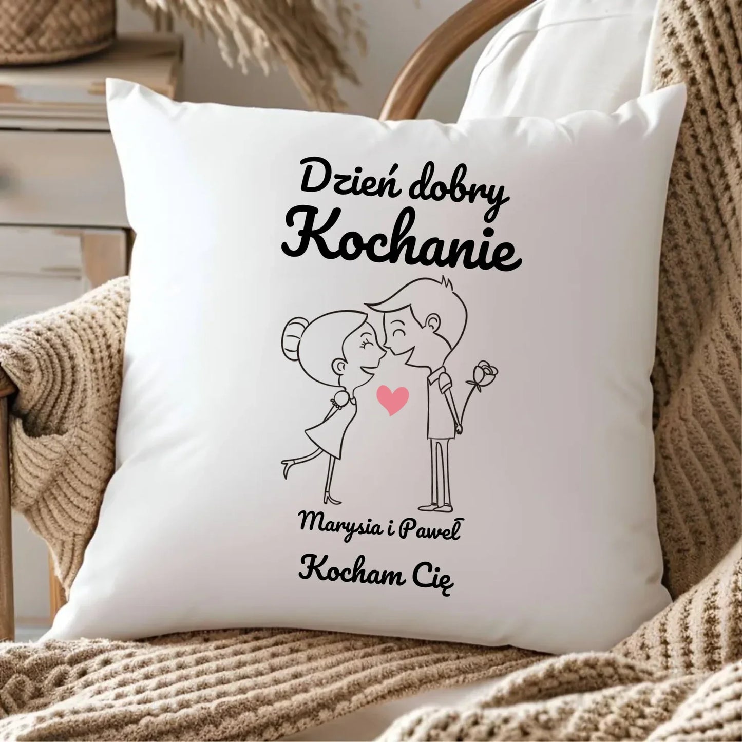 Dzień dobry Kochanie | Personalizowana poduszka dla par W15 - StoryCups.pl