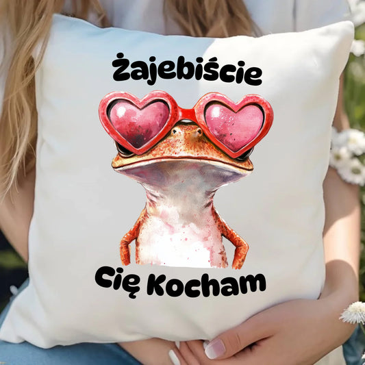 Poduszka z miłosnym nadrukiem dla zakochanych 40x40 cm prezent na Walentynki i Święta dla niej i dla niego