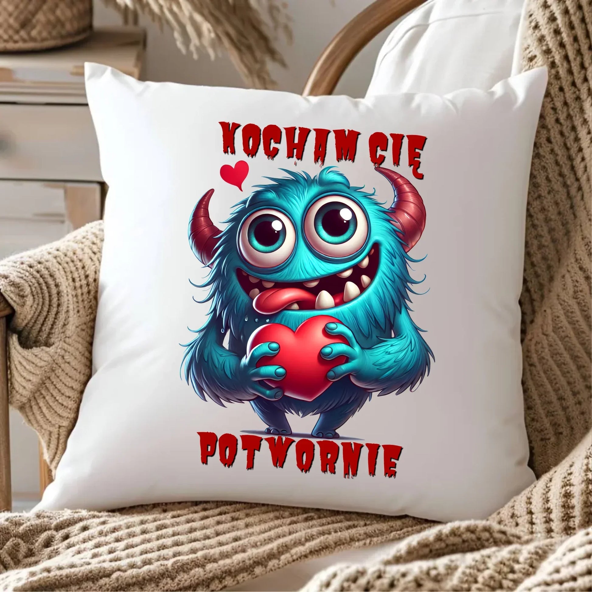 Kocham Cię potwornie | Poduszka W45 - StoryCups.pl