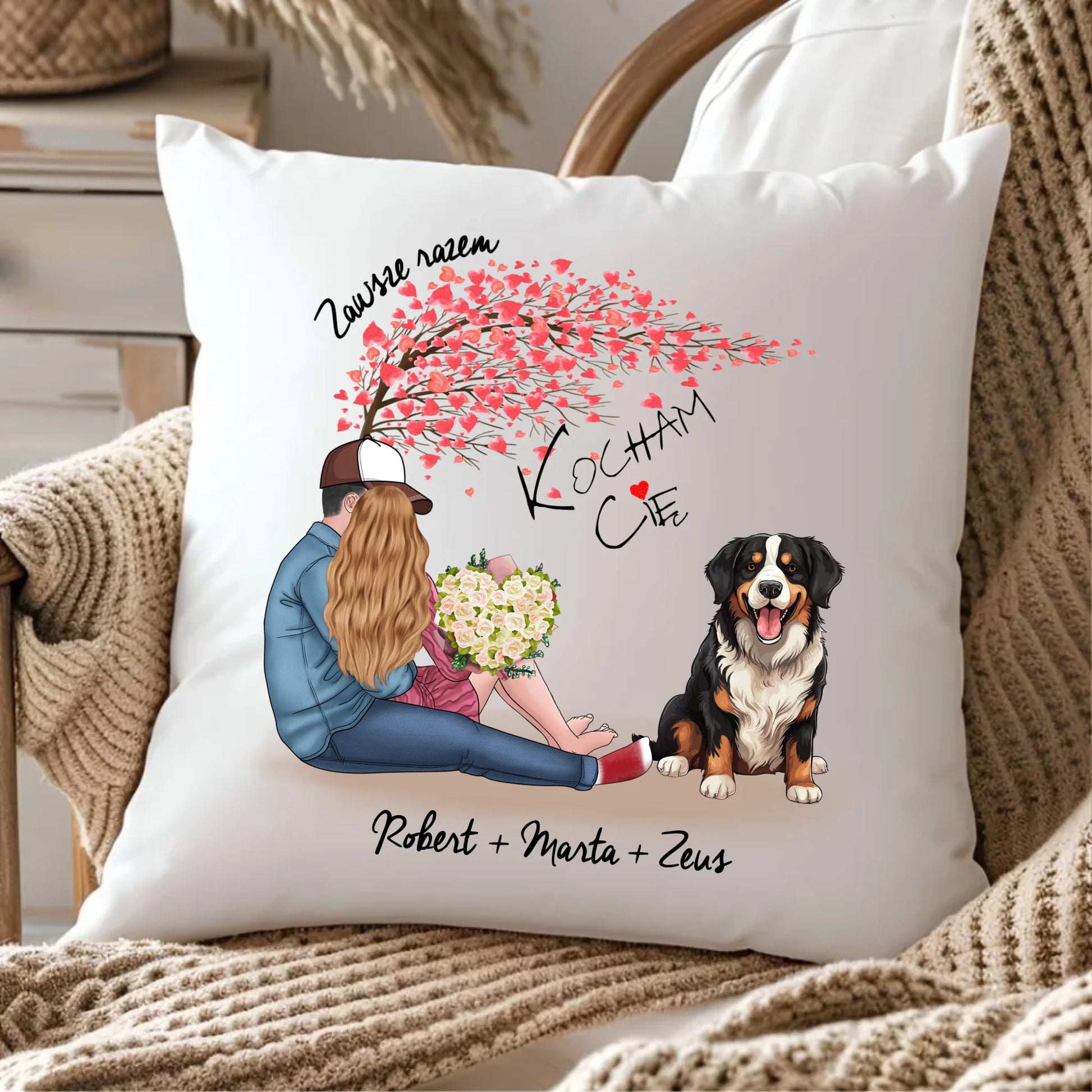Poduszka - prezent dla par + berneńczyk - Zawsze razem - personalizowana W04a - StoryCups.pl