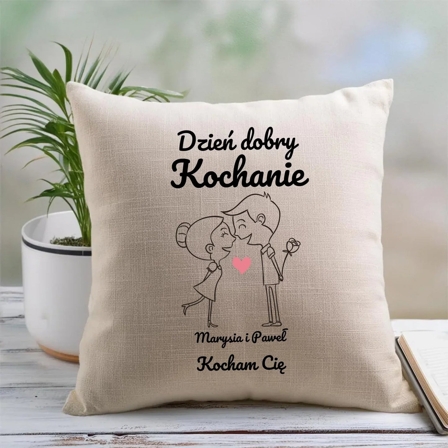 Dzień dobry Kochanie | Personalizowana poduszka dla par W15 - StoryCups.pl