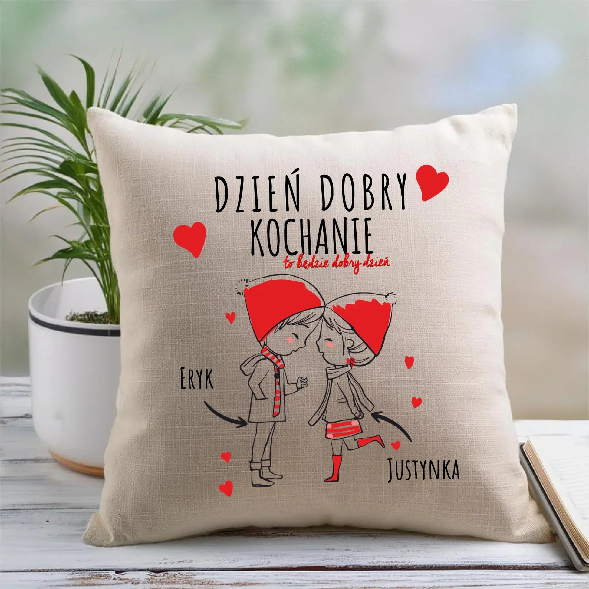 Dzień dobry Kochanie | Personalizowana poduszka dla par W10 - StoryCups.pl