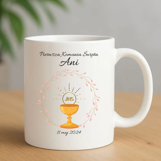 Kubek | Prezent pamiątka na Pierwszą Komunię Świętą dla dziewczynki - personalizowany PK02