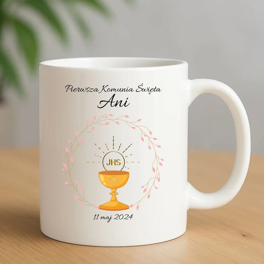 Kubek | Prezent pamiątka na Pierwszą Komunię Świętą dla dziewczynki - personalizowany PK02