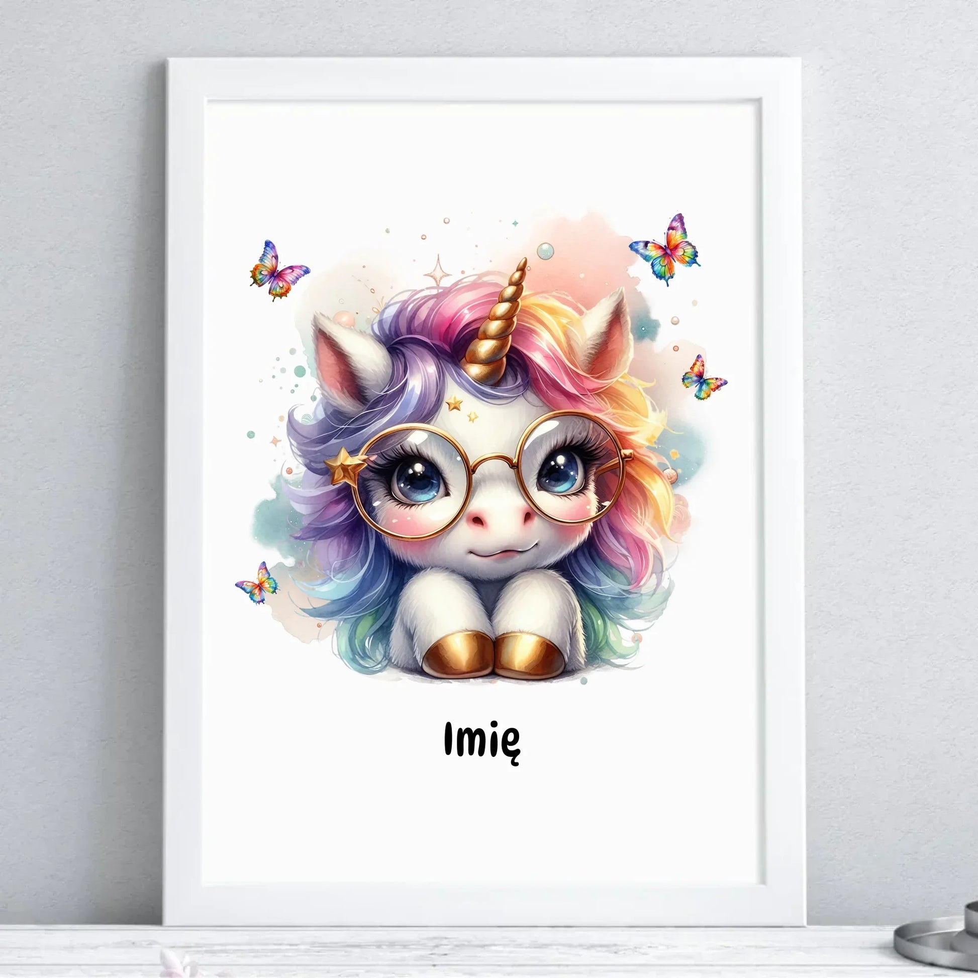 Jednorożec ze złotym rogiem | Obraz w ramie dla dziecka DD13 - StoryCups.pl