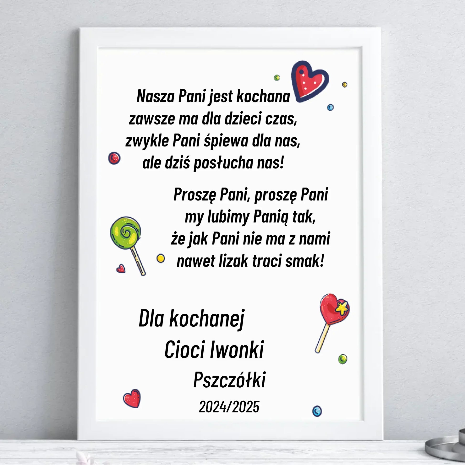 Plakat w ramie z wierszykiem dla przedszkolanki na prezent Zakończenie Przedszkola N16 - StoryCups.pl