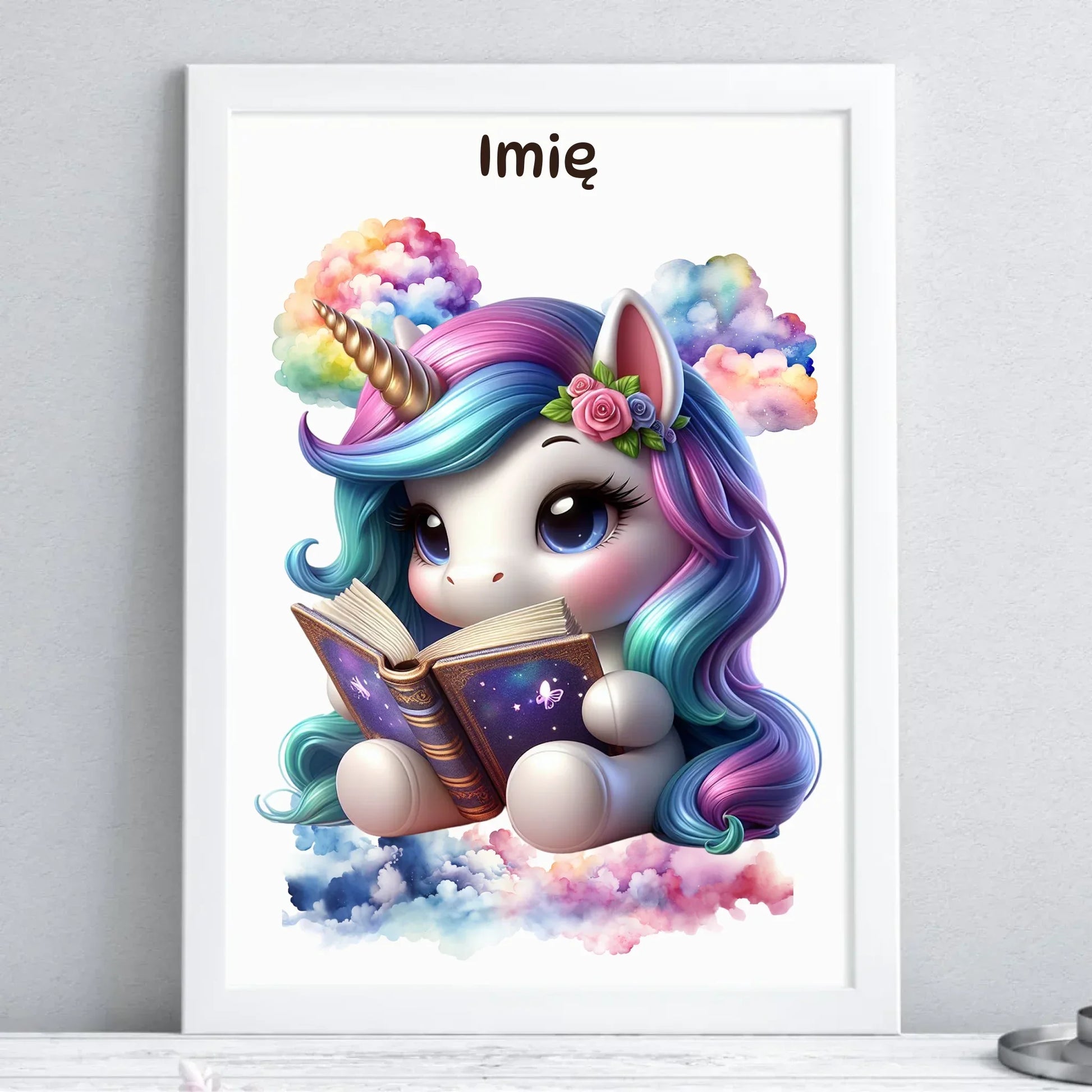 Jednorożec z książką | Obraz w ramie dla dziecka DD09 - StoryCups.pl