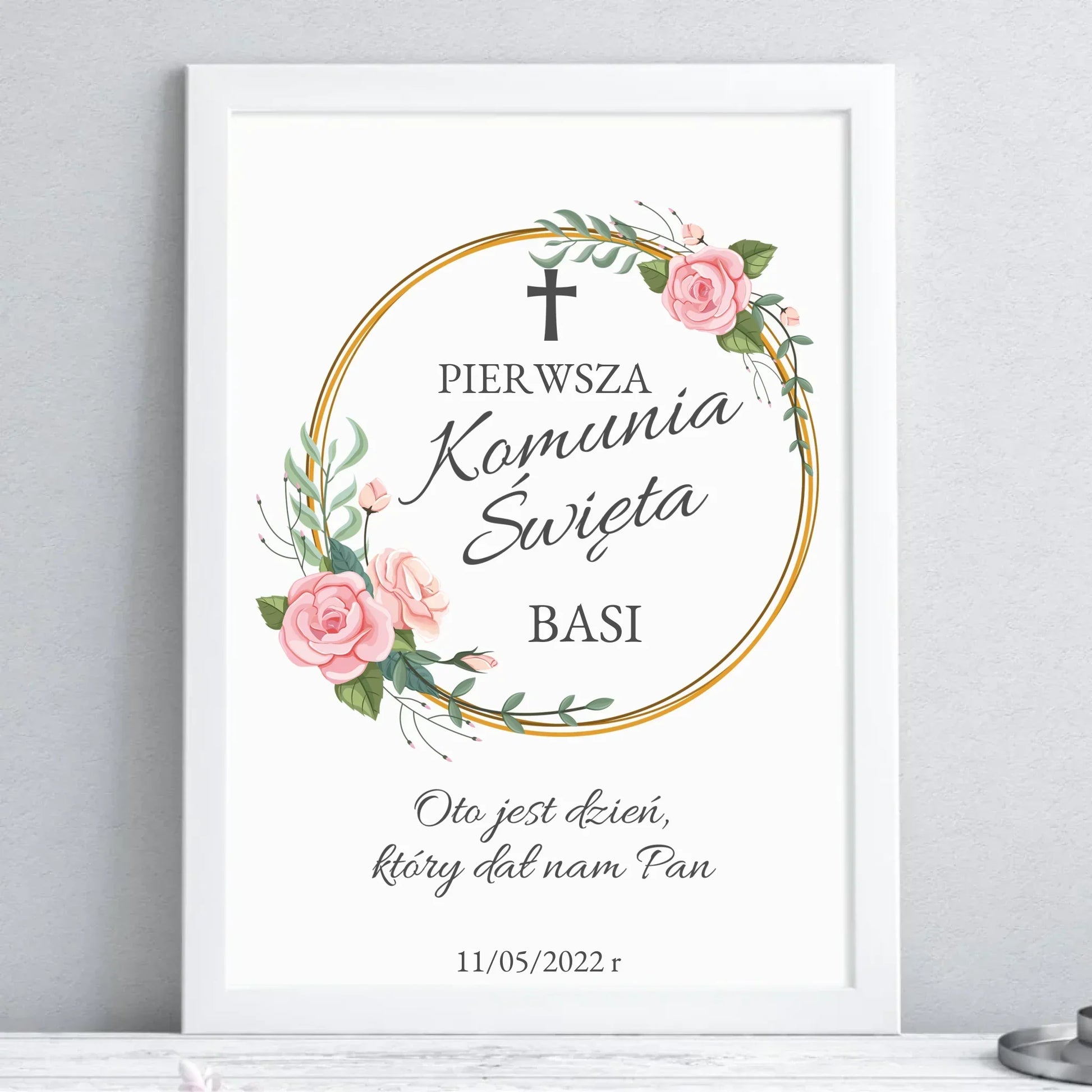Obraz w ramie pamiątka Pierwsza Komunia Święta dla dziewczynki personalizacja PK03 - StoryCups.pl