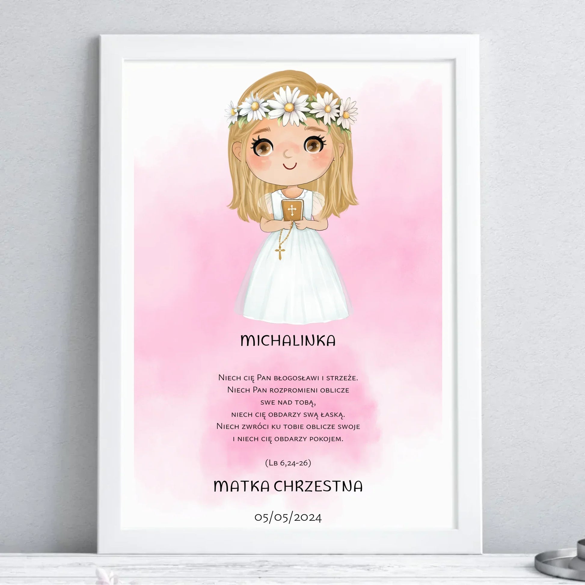 Obraz w ramie Pierwsza Komunia Święta dla dziewczynki personalizacja cytat PK04 - StoryCups.pl