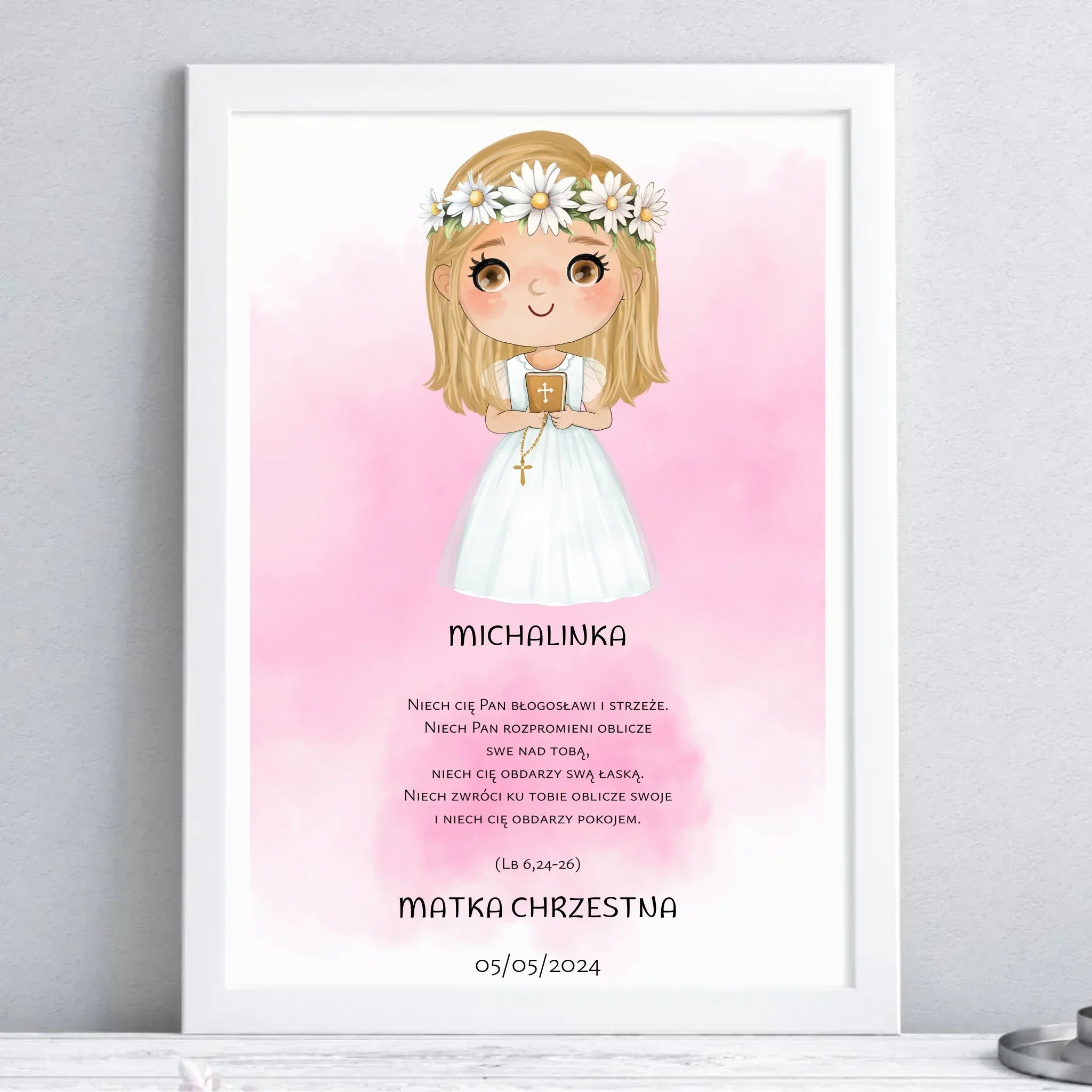 Obraz w ramie Pierwsza Komunia Święta dla dziewczynki personalizacja cytat PK04 - StoryCups.pl