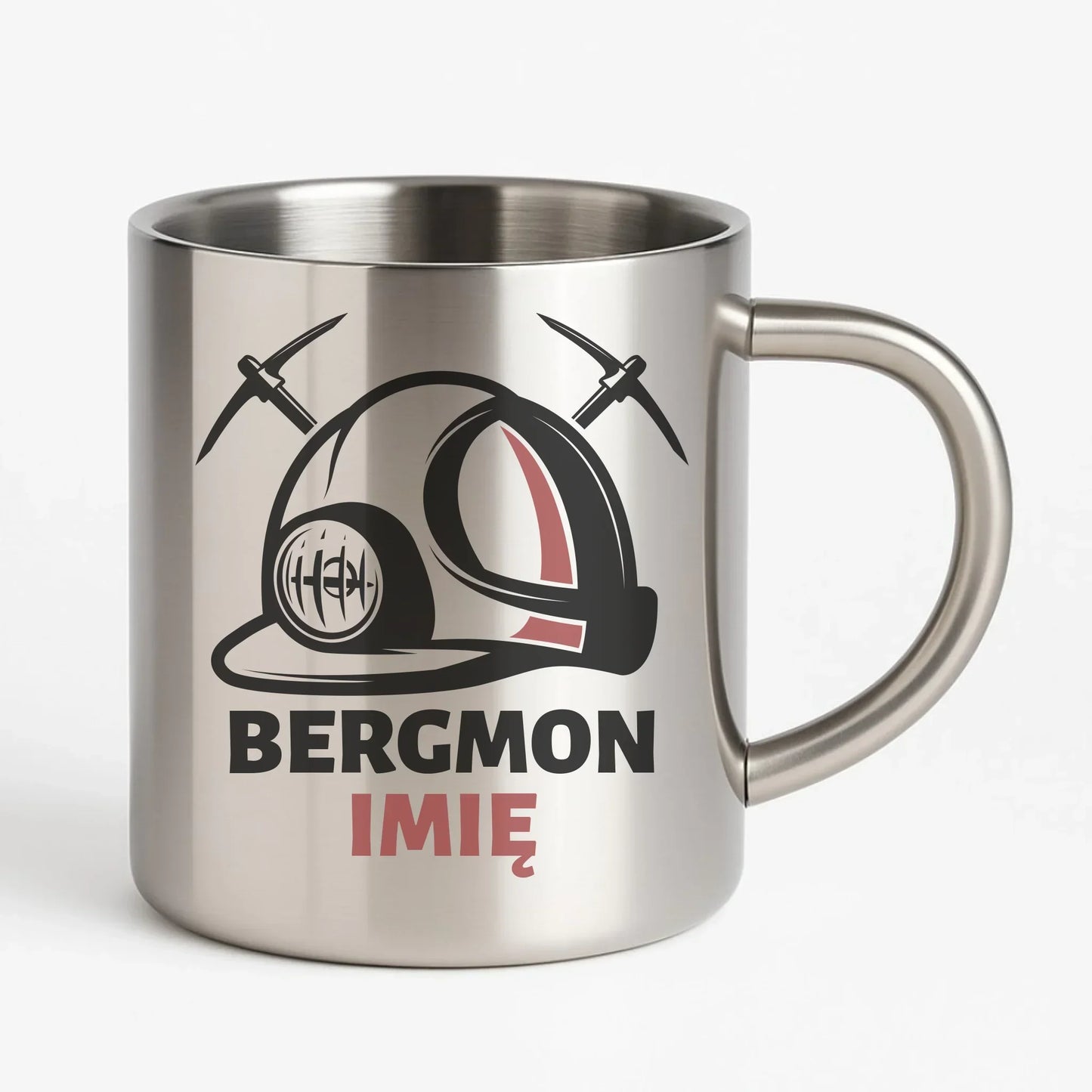 Bergmon imię | Personalizowany kubek metalowy dla górnika na prezent Barbórka G07 - StoryCups.pl