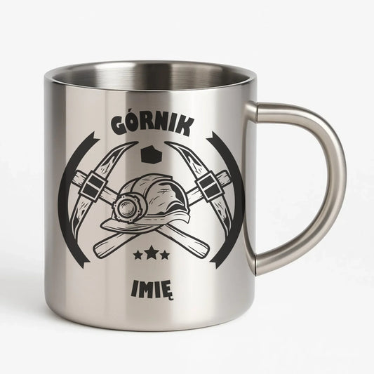Górnik imię | Personalizowany kubek metalowy dla górnika na prezent G04 - StoryCups.pl