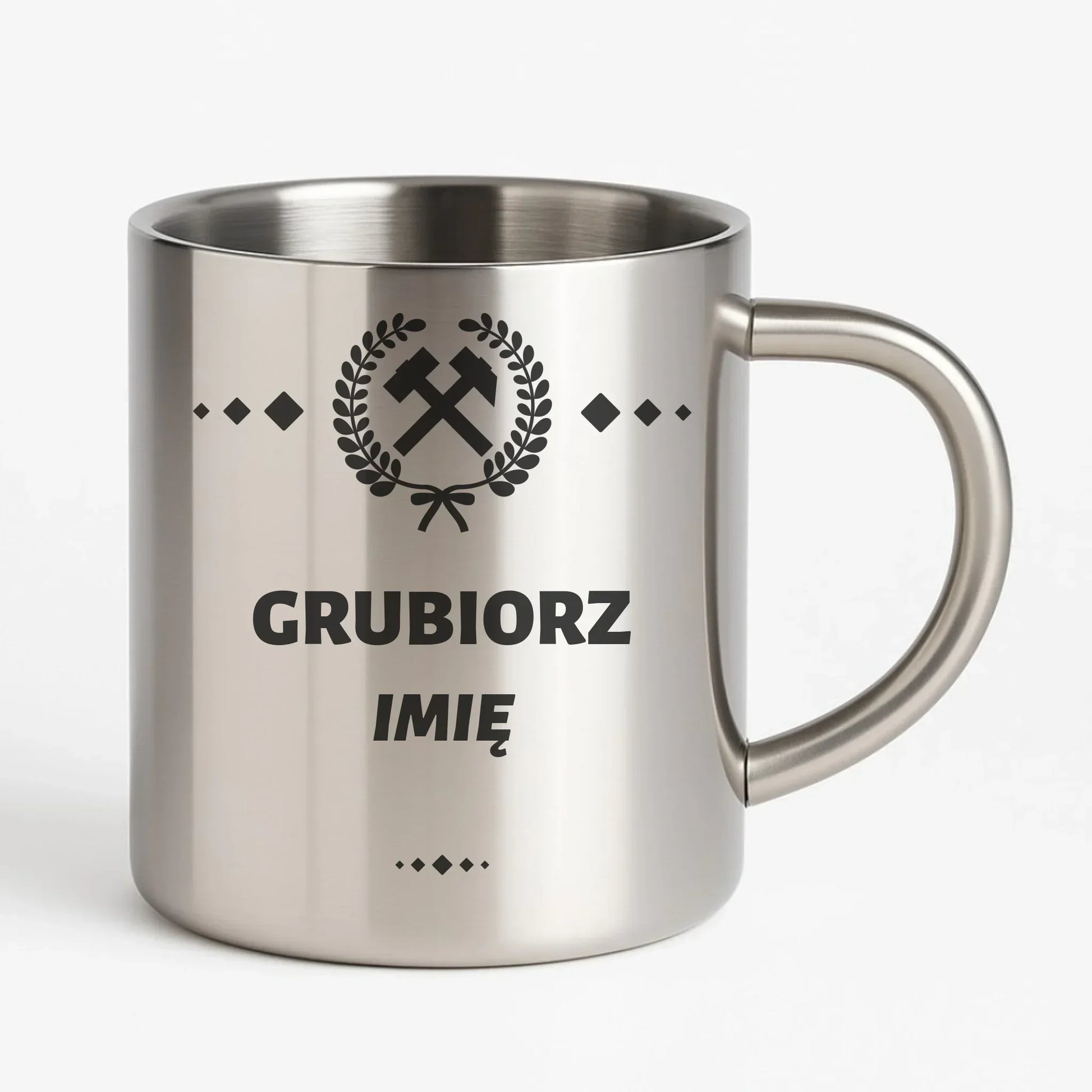 Grubiorz imię | Personalizowany kubek metalowy dla górnika na prezent G03 - StoryCups.pl