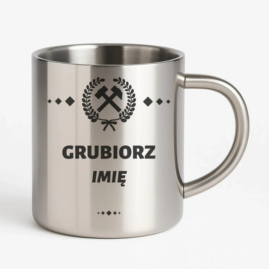 Grubiorz imię | Personalizowany kubek metalowy dla górnika na prezent G03 - StoryCups.pl