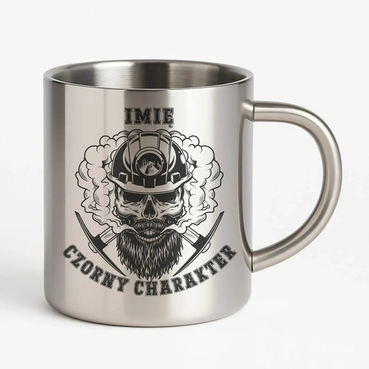 Czorny charakter imię | Personalizowany kubek metalowy dla górnika na prezent G06 - StoryCups.pl