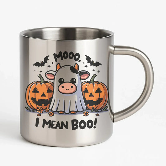 Mooo I mean Boo! | Kubek metalowy na Halloween HL14 - StoryCups.pl