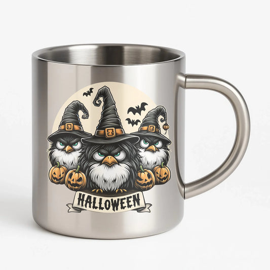 Kubek metalowy na Halloween - Upiorne sowy wiedźmy HL15 - StoryCups.pl