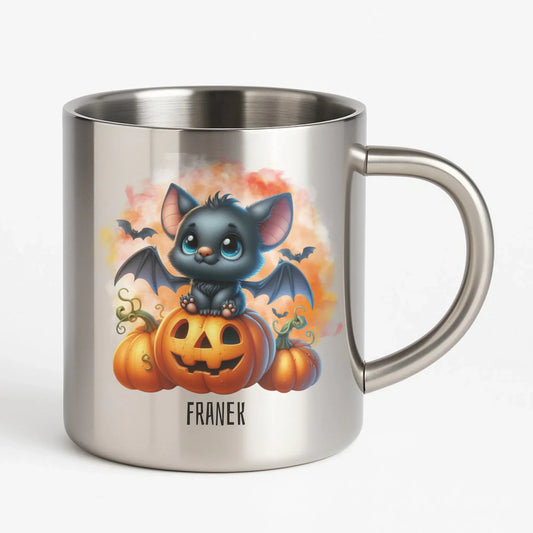 Słodki nietoperz z dynią | Personalizowany kubek metalowy HL09 - StoryCups.pl