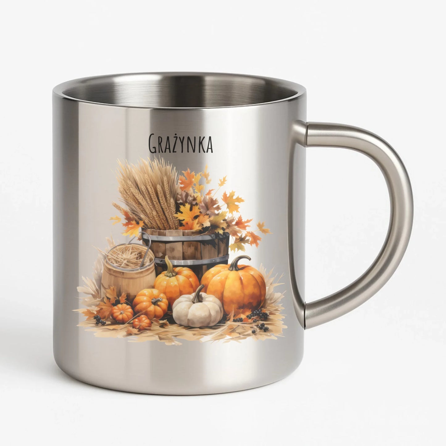 Kubek metalowy na jesień - Harvest vibes - personalizowany JS09 - StoryCups.pl