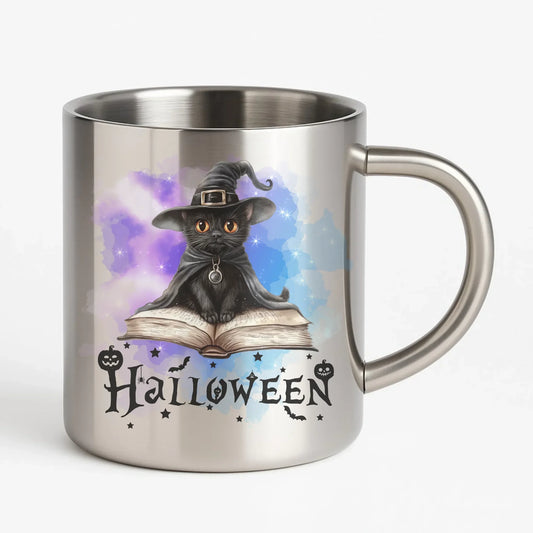 Kot Czarodziej | Kubek metalowy na Halloween HL06 - StoryCups.pl