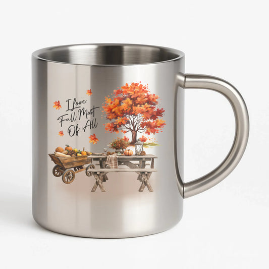 Kubek metalowy na jesień - Jesienny piknik z dyniami JS04 - StoryCups.pl