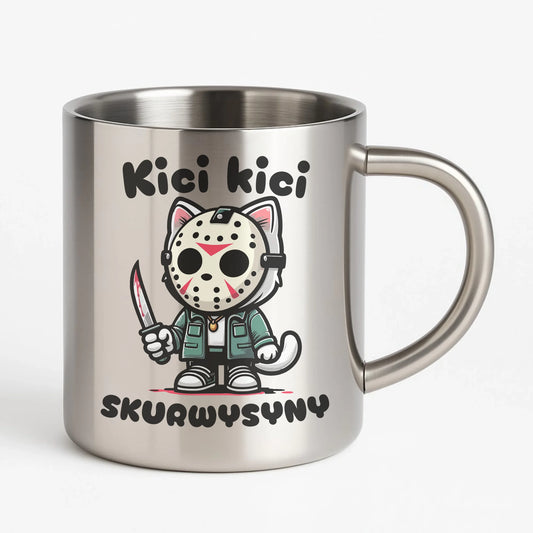 Kubek metalowy na Halloween - Kici kici sk*rwysyny - bez cenzury HL28 - StoryCups.pl