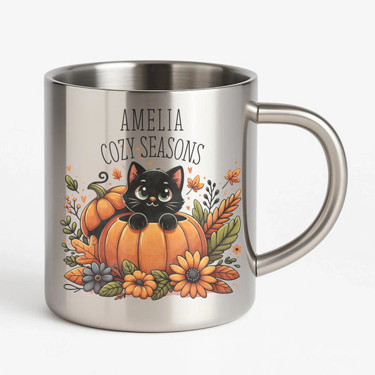 Kubek metalowy jesieniara - Cozy Seasons - personalizowany JS01 - StoryCups.pl