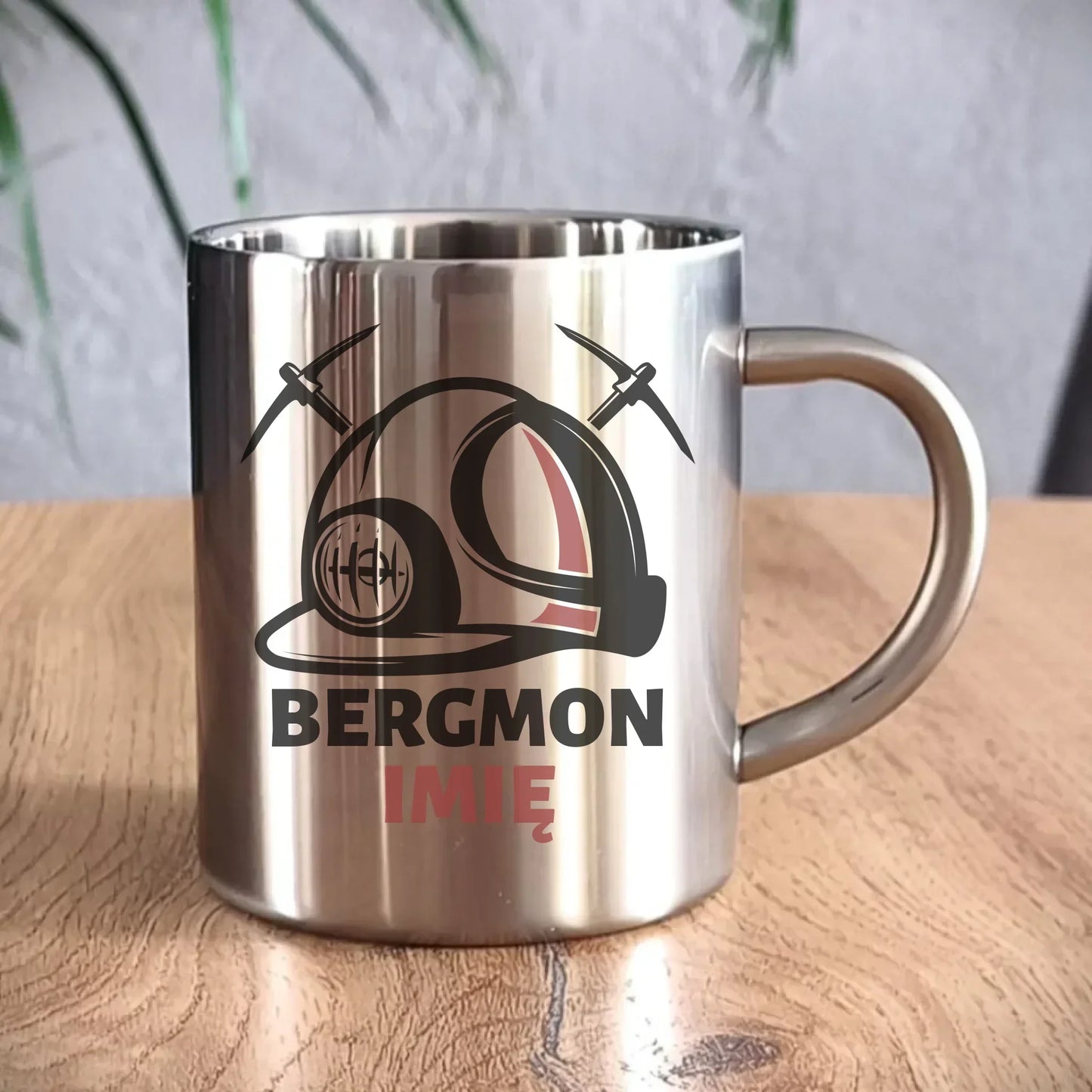 Bergmon imię | Personalizowany kubek metalowy dla górnika na prezent Barbórka G07 - StoryCups.pl