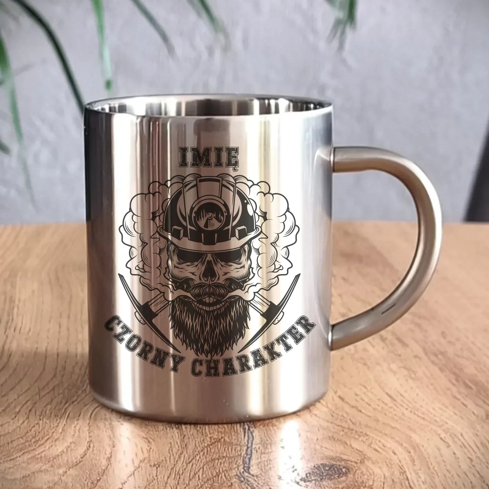 Czorny charakter imię | Personalizowany kubek metalowy dla górnika na prezent G06 - StoryCups.pl