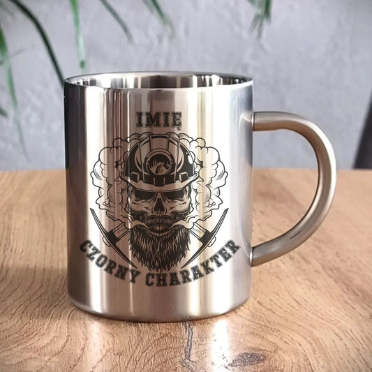 Czorny charakter imię | Personalizowany kubek metalowy dla górnika na prezent G06 - StoryCups.pl