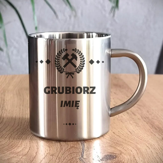 Grubiorz imię | Personalizowany kubek metalowy dla górnika na prezent G03 - StoryCups.pl